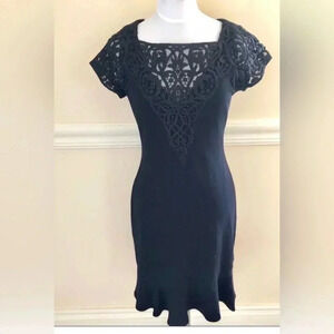 ANTHROPOLOGIE YOANA BARACHI black Lace crochet S/s Cap Sleeve Dress Medium